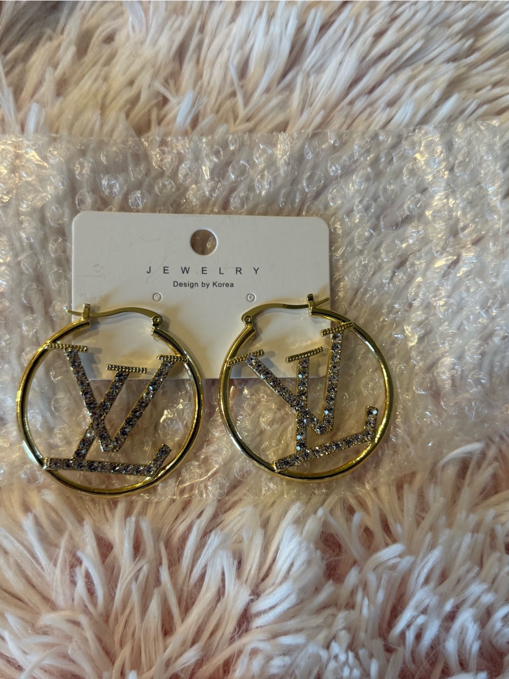 Gold-Tone Hoop Earrings with Crystal Monogram Accent